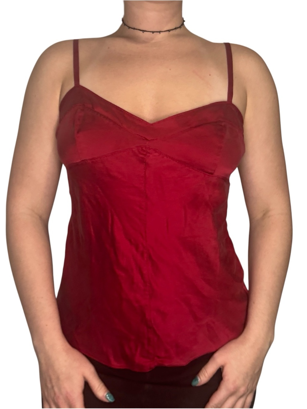 Y2K Red Silk Cami Top with Spaghetti Straps
